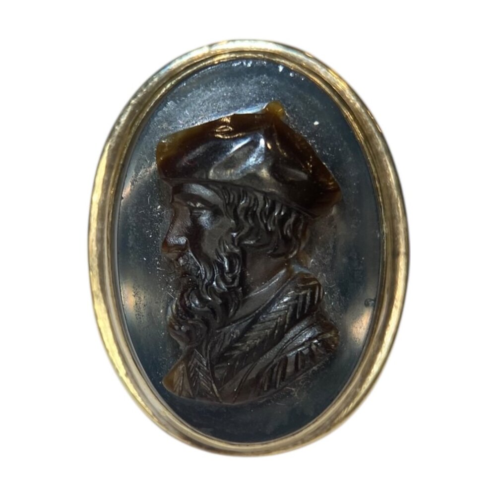 SOLD 14K Gold Agate Cameo Ring